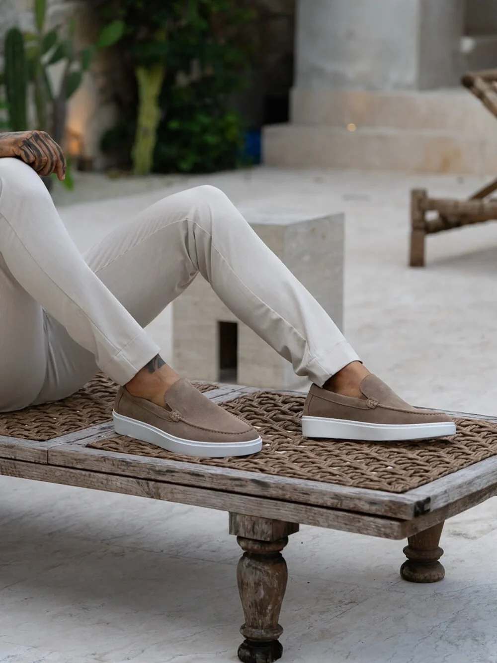 NWT - Men's Sinners Suede Slip-On Loafers in Taupe with White Sole